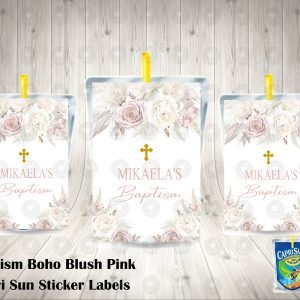 Boho Floral Pampas Baptism Capri Sun Labels