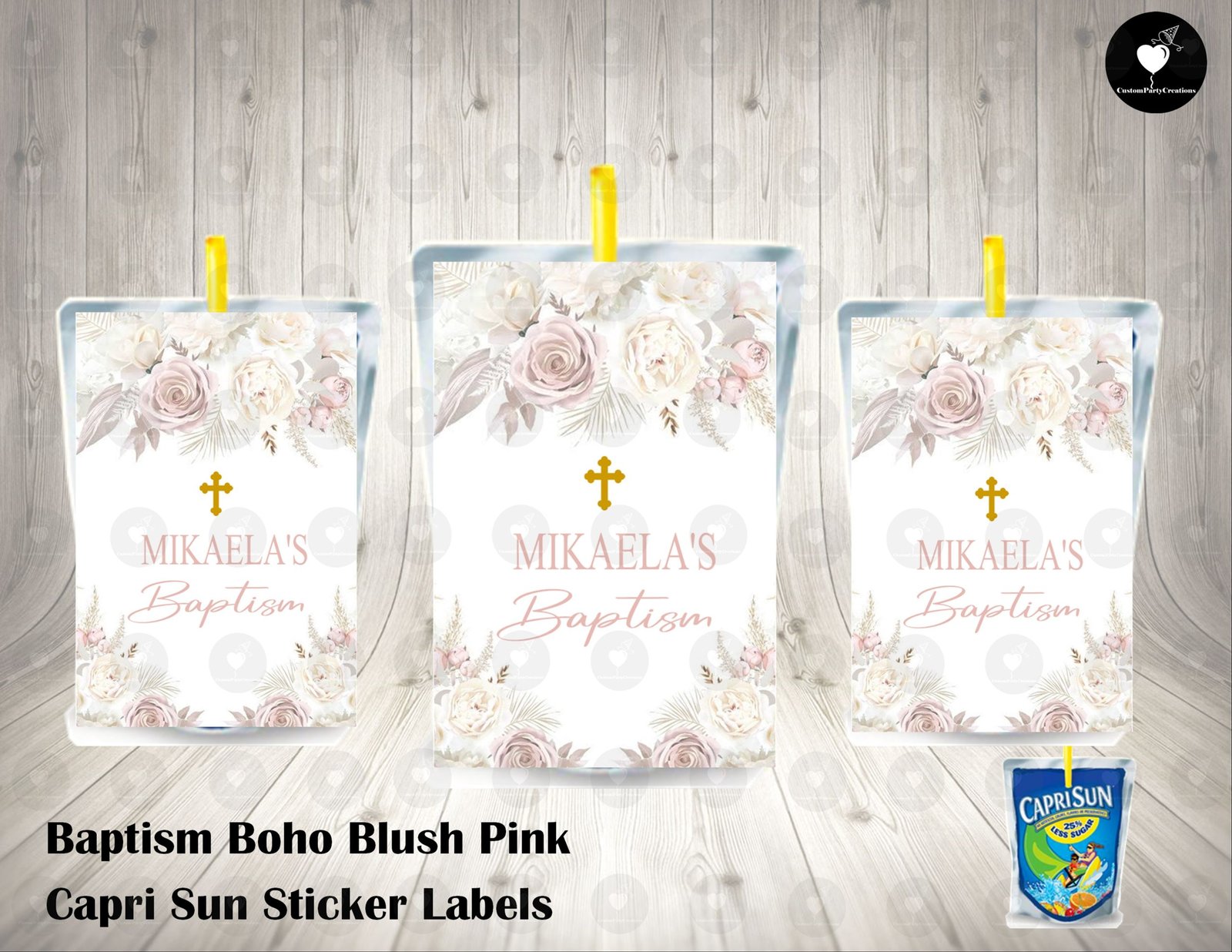Boho Floral Pampas Baptism Capri Sun Labels 1 Boho Floral Pampas Baptism Capri Sun Labels