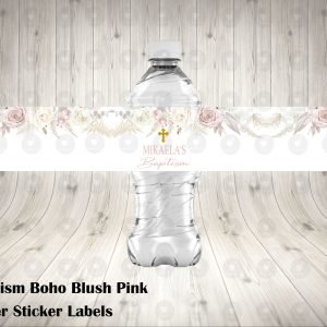 Boho Floral Pampas Baptism Water Labels