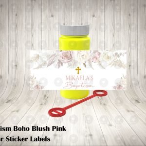 Boho Floral Pampas Baptism Bubble Labels