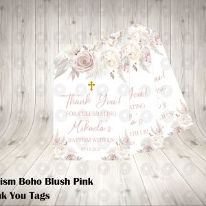 Boho Floral Pampas Baptism Thank You Tags