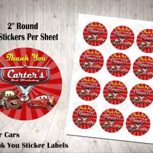 Cars Pixar 2 inch Round Thank You Stickers