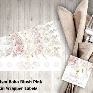 Boho Floral Pampas Baptism Napkin Wrappers