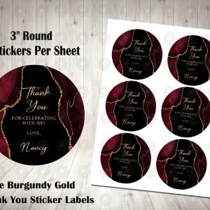 Agate Burgundy 3" Round Thank You Stickers