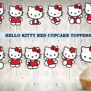Hello Kitty Red Cupcake Toppers
