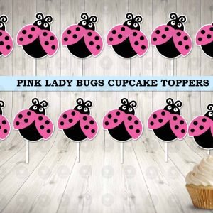 Ladybug Pink Cupcake Toppers