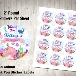 Ocean Animals 2inch Round Thank You Stickers