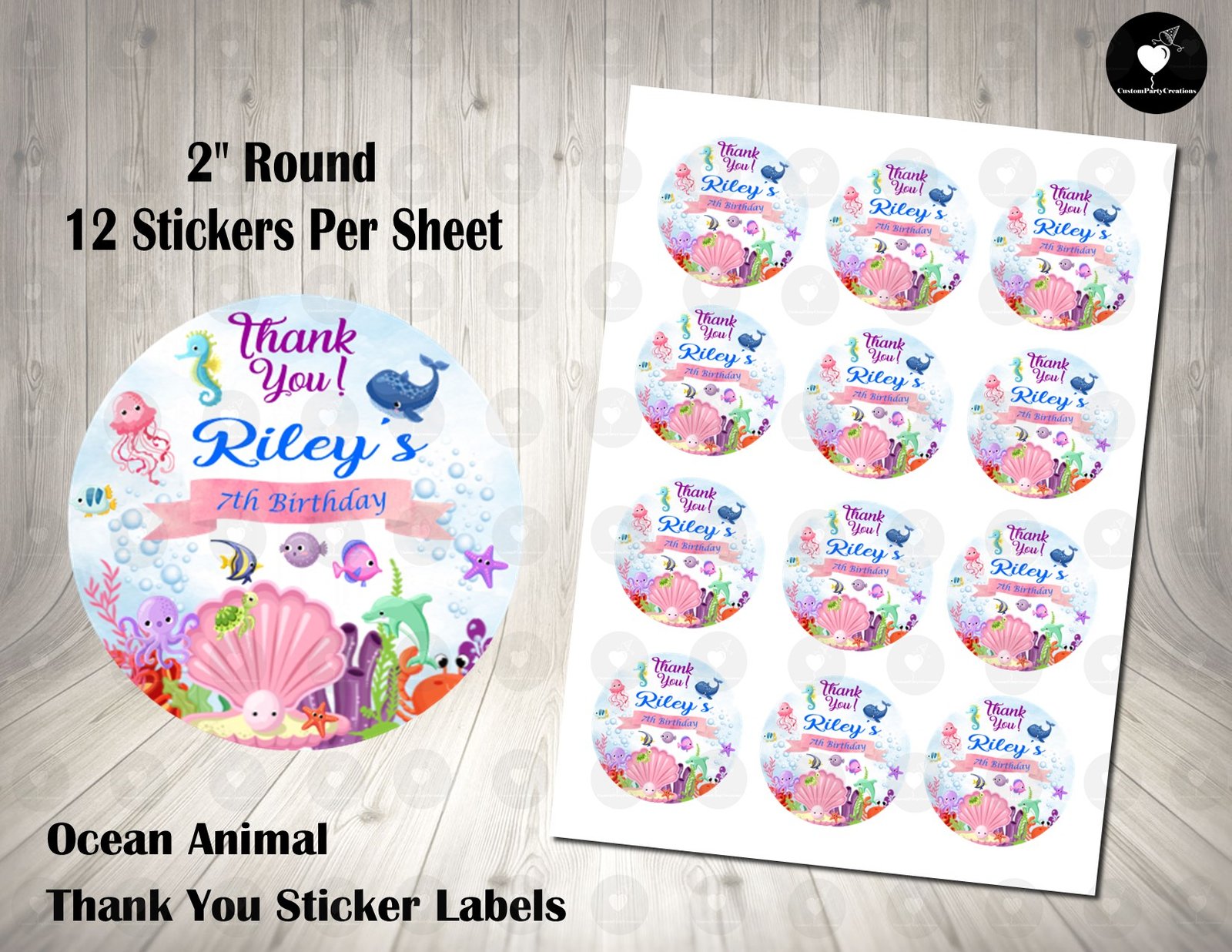 Ocean Animals 2inch Round Thank You Stickers 1 Ocean Animals 2inch Round Thank You Stickers
