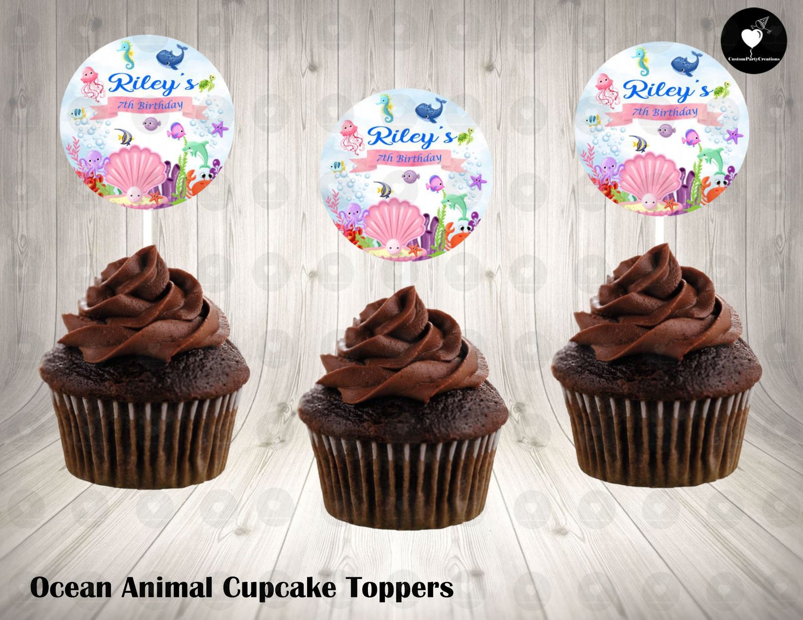 Ocean Animals Round Cupcake Toppers 1 Ocean Animals Round Cupcake Toppers