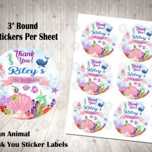 Ocean Animals 3inch Round Thank You Stickers