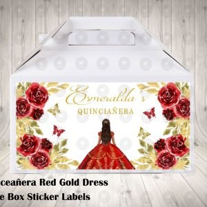 Red Gold Floral Princess Quinceanera 15th Birthday Sweet 16 Labels for Gable Boxes