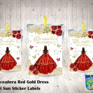 Red Gold Floral Princess Quinceanera 15th Birthday Sweet 16 Capri Sun Labels