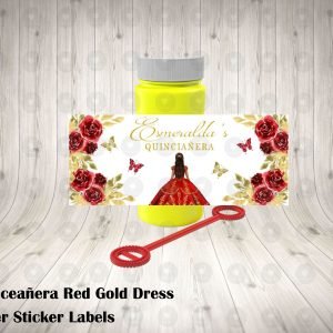 Red Gold Floral Princess Quinceanera 15th Birthday Sweet 16 Bubble Labels