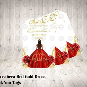 Red Gold Floral Princess Quinceanera 15th Birthday Sweet 16 Thank You Tags