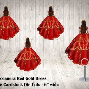 Red Gold Floral Princess Quinceanera 15th Birthday Sweet 16 Large Die Cuts