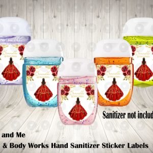 Red Gold Floral Princess Quinceanera 15th Birthday Sweet 16 Bath & Body Works Hand Sanitizer Sticker Labels