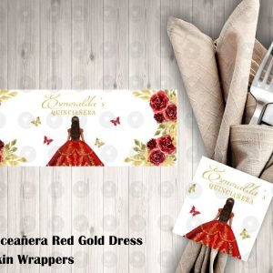 Red Gold Floral Princess Quinceanera 15th Birthday Sweet 16 Napkin Wrappers