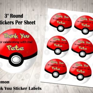 Pokemon 3inch Round Thank You Stickers