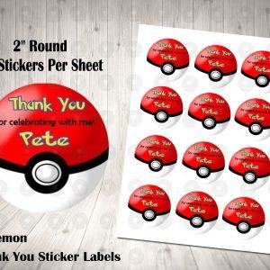 Pokemon 2inch Round Thank You Stickers
