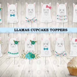 Llamas Green Playful Fun Cupcake Toppers