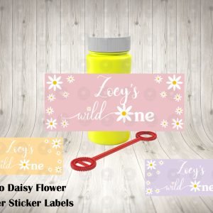 Retro Daisy First Birthday Wild One Bubble Labels