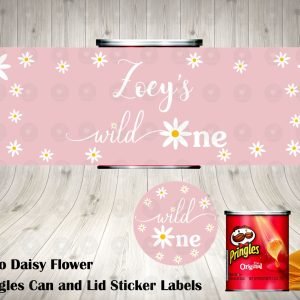 Retro Daisy First Birthday Wild One Pringles Can and Lid Labels