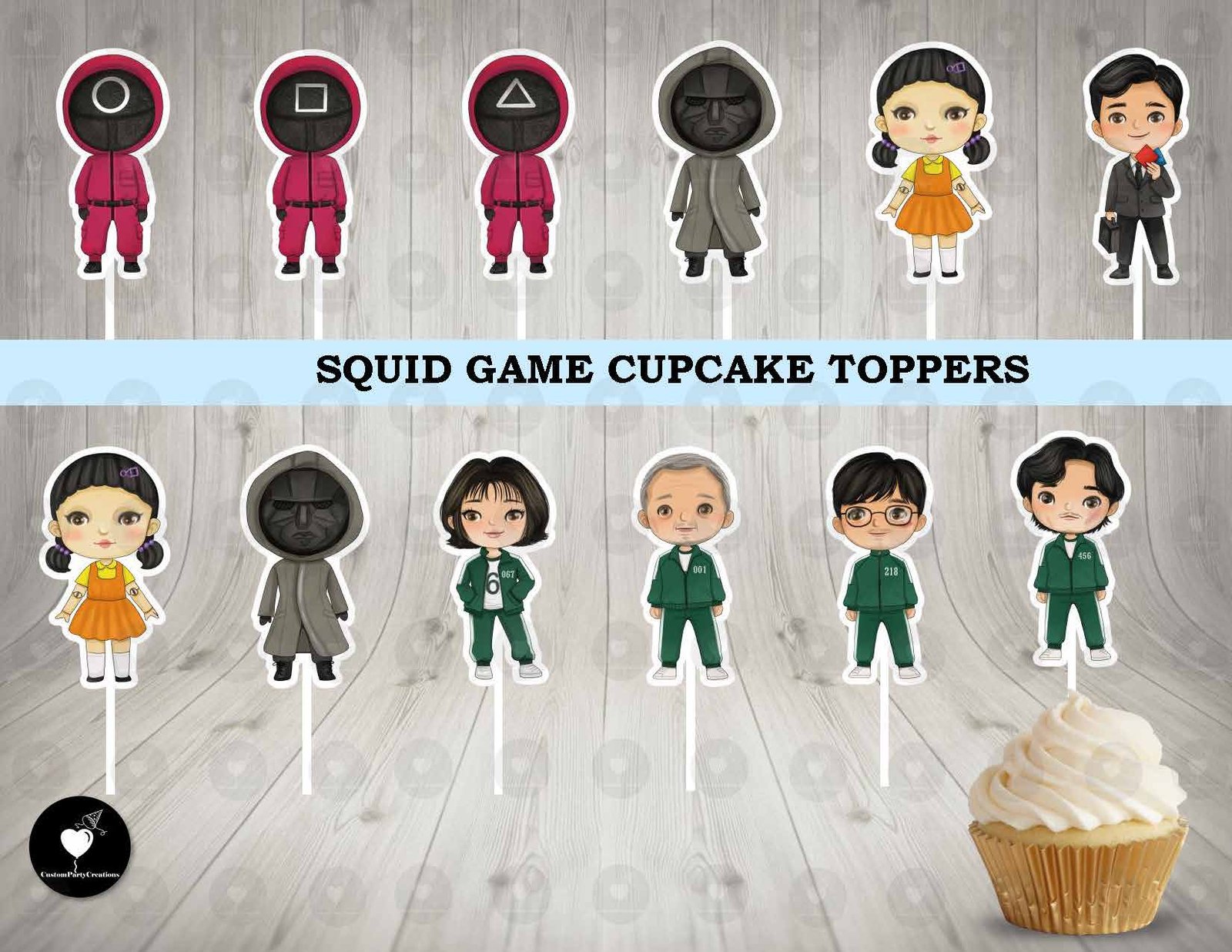 Squid Game Colorful Cupcake Toppers 1 Squid Game Colorful Cupcake Toppers
