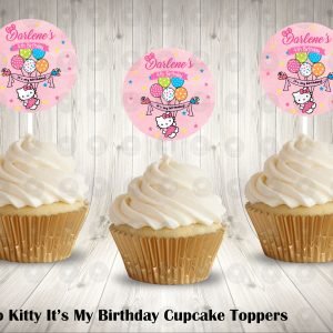 Hello Kitty Classic Pink Colorful Fun Round Cupcake Toppers