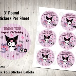 Kuromi Hello Kitty Fun 3inch Round Thank You Stickers