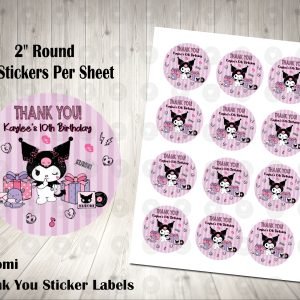 Kuromi Hello Kitty Fun 2inch Colorful Round Thank You Stickers