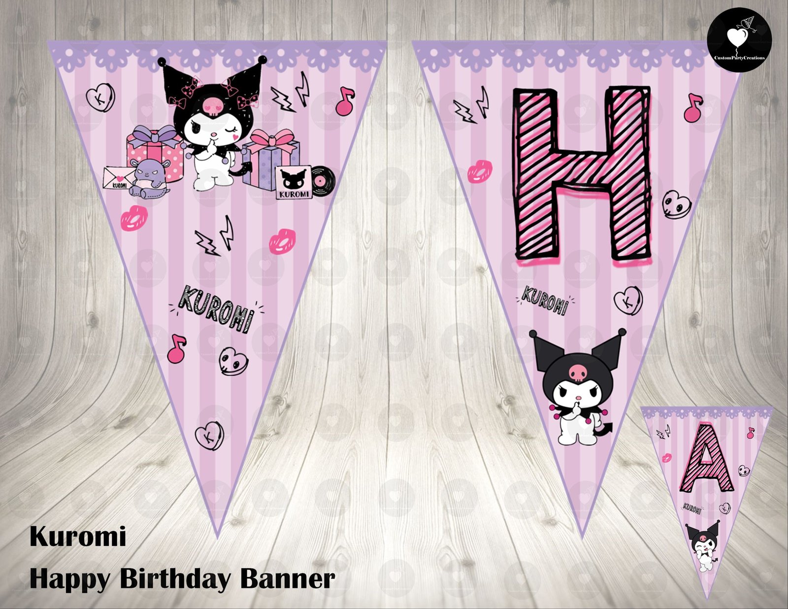 Kuromi Hello Kitty Fun Birthday Party Banner 2 Kuromi Hello Kitty Fun Birthday Party Banner