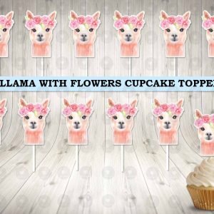Llama with Flowers Playful Fun Cupcake Toppers