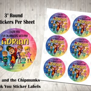 Alvin and the Chipmunks Animated Fun Colorful 3inch Round Thank You Stickers