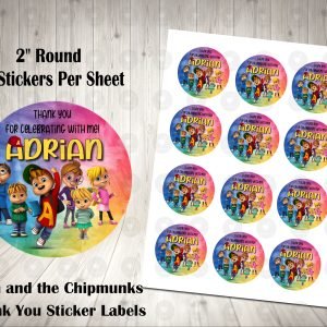 Alvin and the Chipmunks Animated Fun Colorful 2inch Colorful Round Thank You Stickers