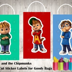 Alvin and the Chipmunks Animated Fun Colorful Die Cut Goody Bag Labels
