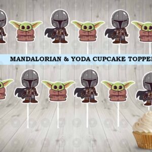 Mandalorian Yoda Star Wars Colorful Cupcake Toppers