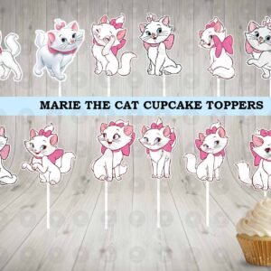 Marie the Cat Colorful Cupcake Toppers