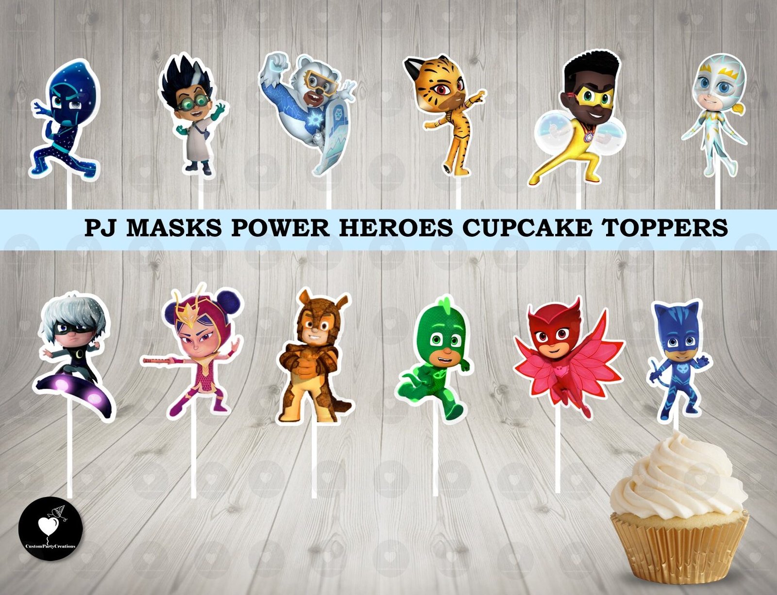 PJ Masks with Power Heroes Cupcake Toppers 1 PJ Masks with Power Heroes Cupcake Toppers