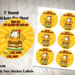 Garfield the Cat 3inch Round Thank You Stickers