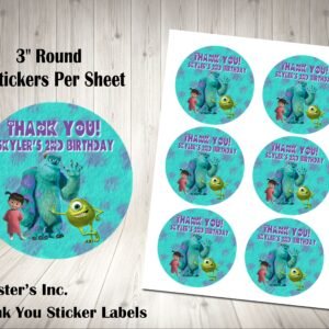 Monsters Inc 3inch Round Thank You Stickers