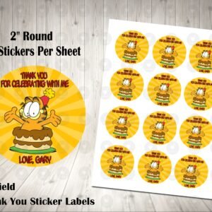 Garfield the Cat 2inch Colorful Round Thank You Stickers