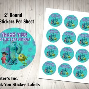 Monsters Inc 2inch Colorful Round Thank You Stickers
