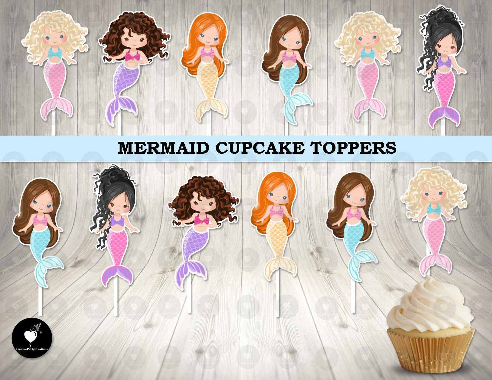 Mermaid and Friends Cupcake Toppers 1 Mermaid and Friends Cupcake Toppers