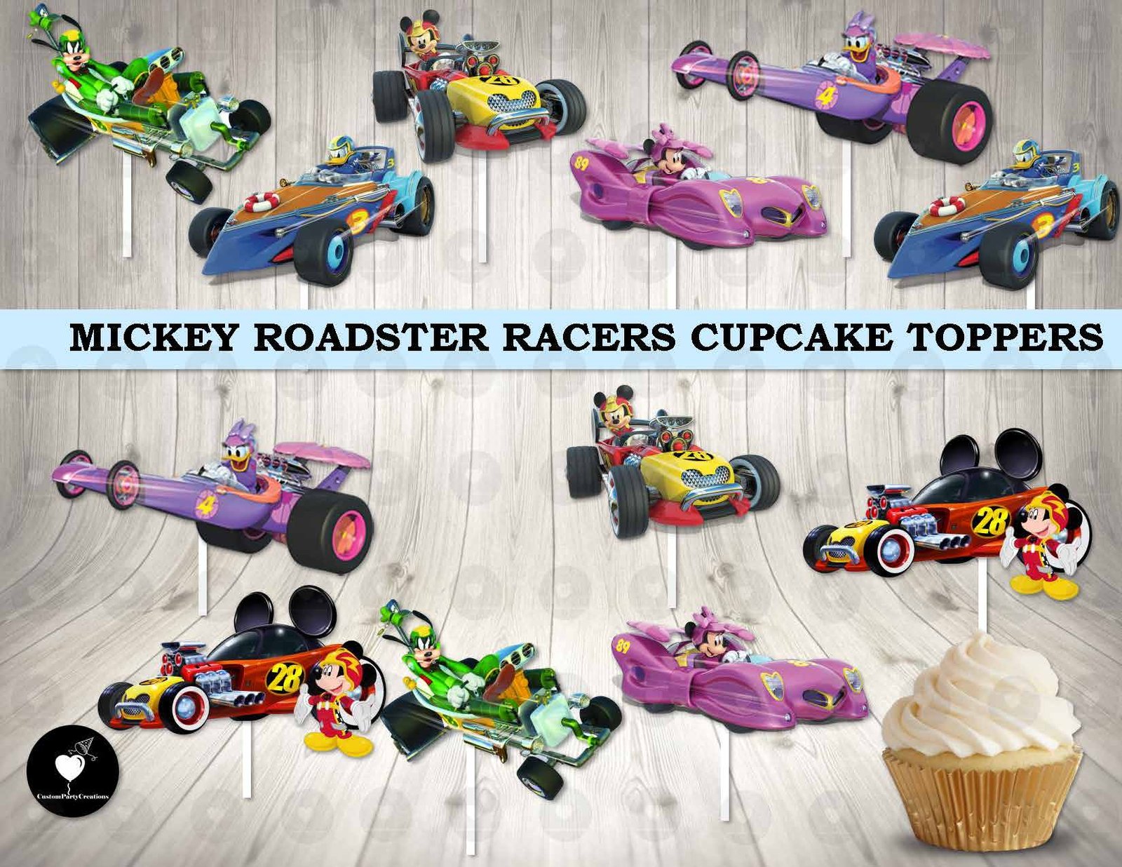 Mickey Roadsters Racers Fun Colorful Cupcake Toppers 1 Mickey Roadsters Racers Fun Colorful Cupcake Toppers