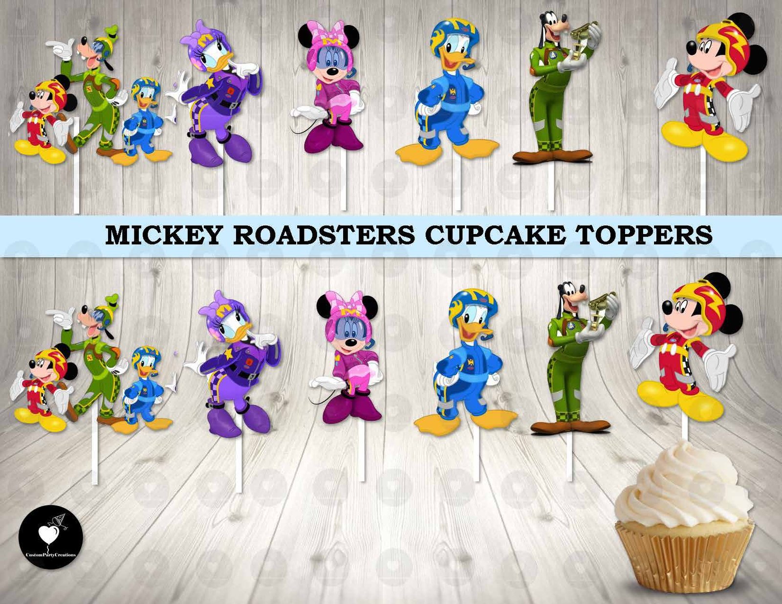 Mickey Roadsters Fun Colorful Cupcake Toppers 1 Mickey Roadsters Fun Colorful Cupcake Toppers