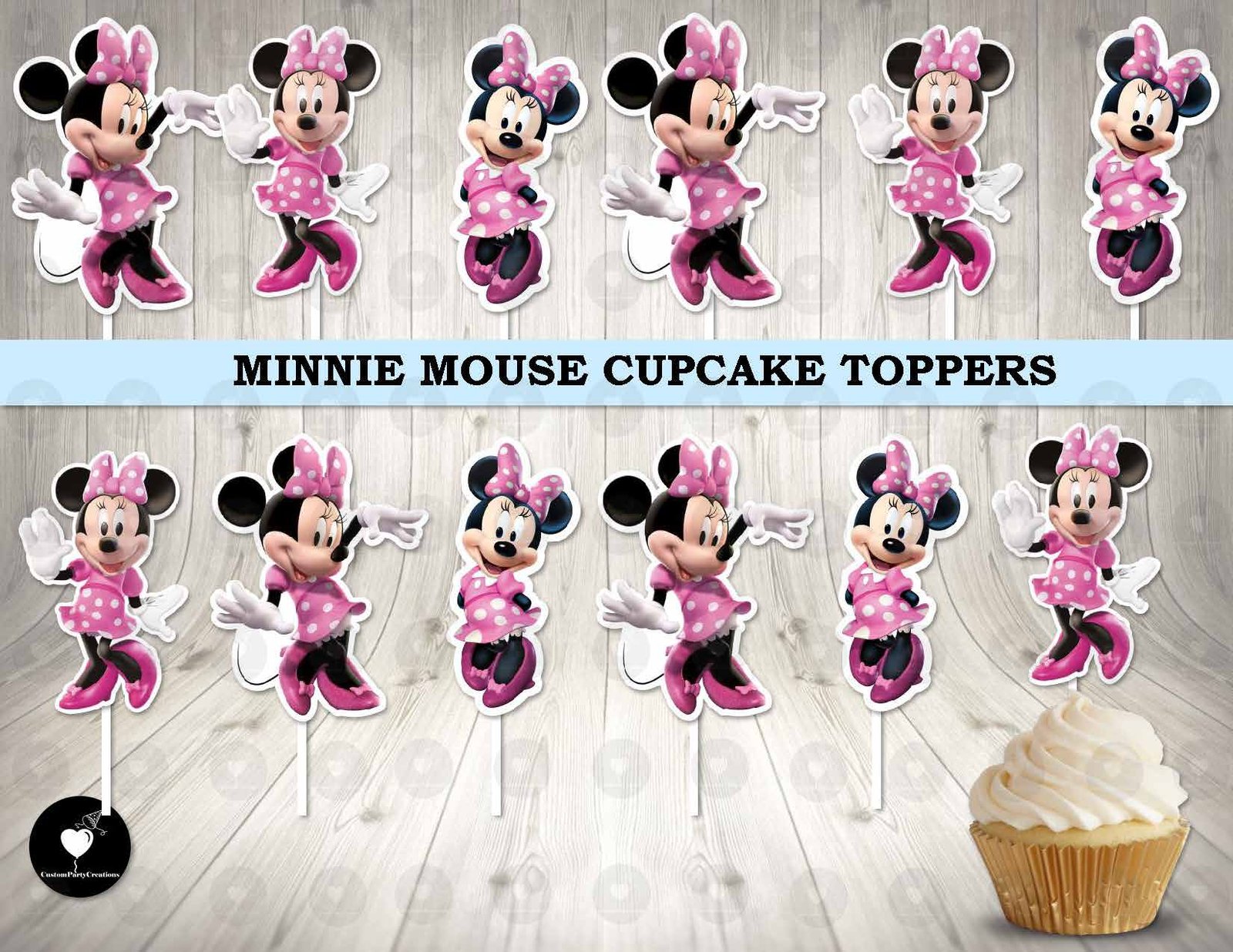 Minnie Mouse Pink Colorful Fun Cupcake Toppers 1 Minnie Mouse Pink Colorful Fun Cupcake Toppers