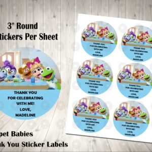 Muppet Babies 3 inch Round Thank You Stickers