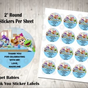 Muppet Babies 2 inch Colorful Round Thank You Stickers