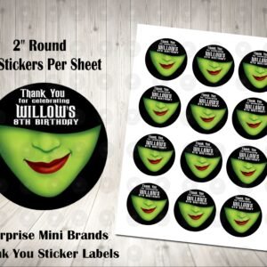 Wicked Themed 2inch Colorful Round Thank You Stickers