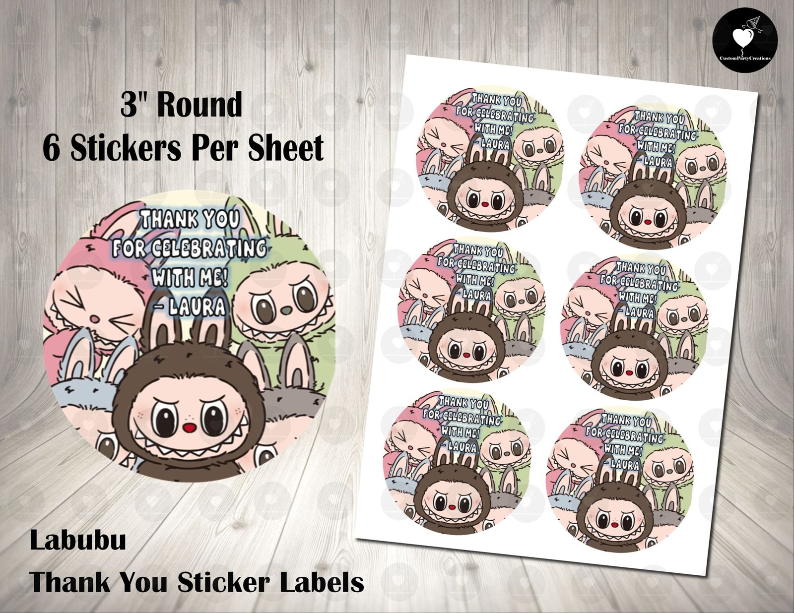 Labubu 3 inch Round Thank You Stickers 1 Labubu 3 inch Round Thank You Stickers